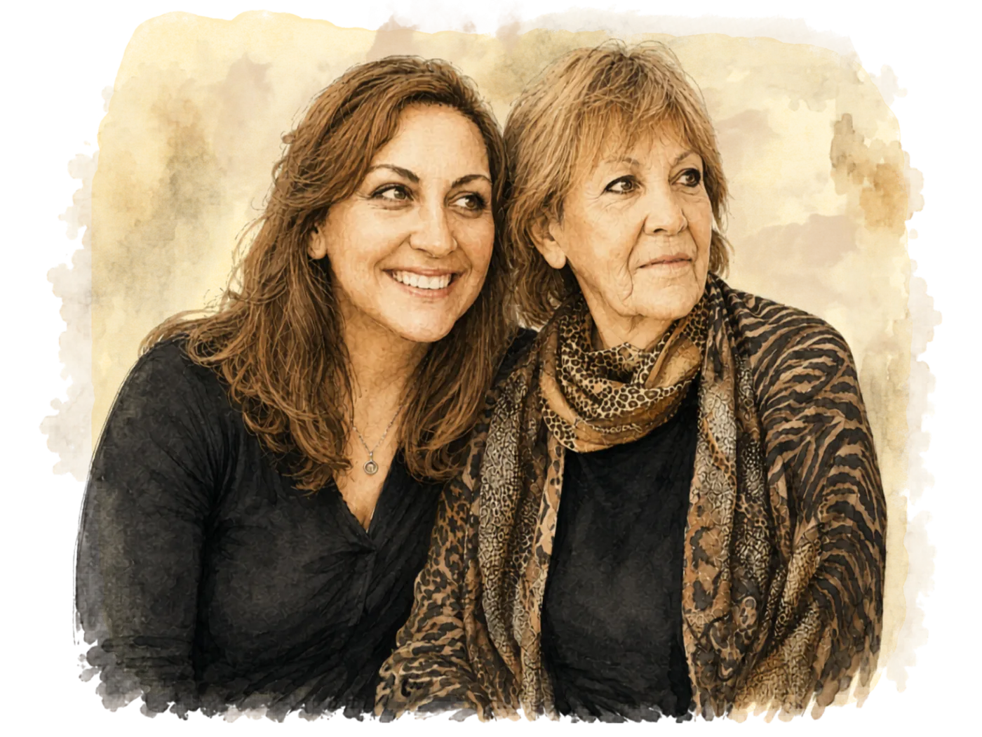 A watercolour of two Julies